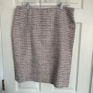 Karl Lagerfeld Paris Tweed Pencil Skirt Women Size 14 Pink Black White Metallic